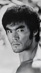 Black and white close portrait shows male subject in profile