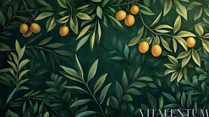 Citrus moons drift through deep green midnight foliage