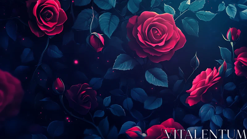 Neon Rose Garden: Where Crimson Blooms Defy Darkness.