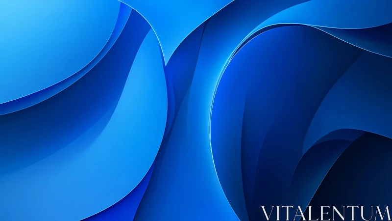 Layered curved blue surfaces form structured abstract composition