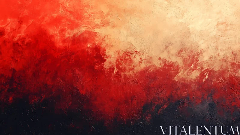 Fiery Abstract Oil Painting with Bold Red and Black Textures.