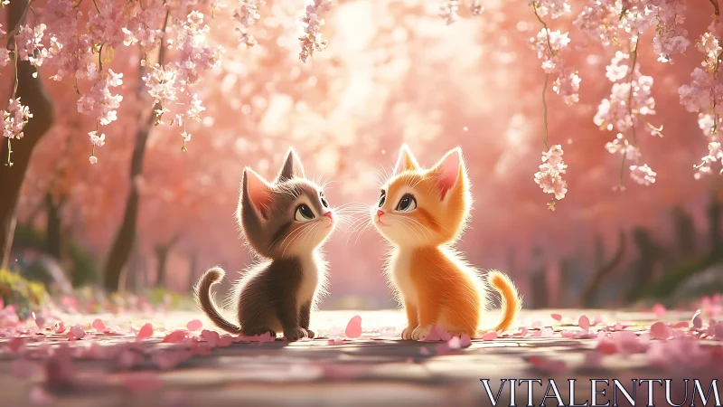 Two Kittens Among Cherry Blossoms.