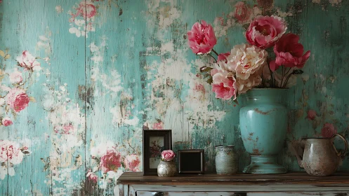 Shabby turquoise blooms trade secrets with timeworn wood