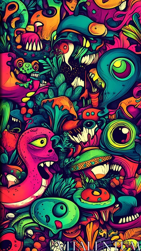 Psychedelic monster garden erupts in chaotic neon color