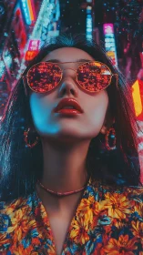 Neon city reflection portrait in vivid cyberpunk glow.