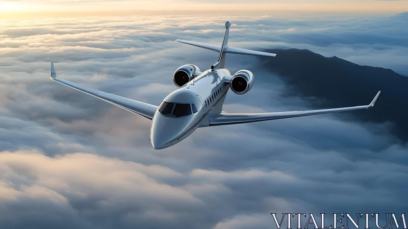 Swept wing business jet cruising above stratocumulus deck