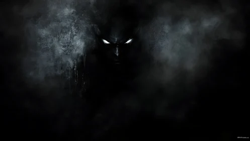 Vigilant shadow sentinel emerging from obsidian mist.