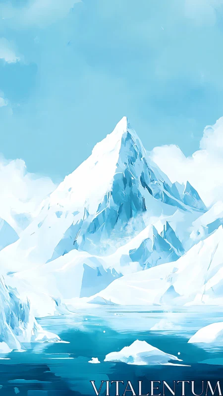 Gentle frozen peak rises quietly above a calm icy bay