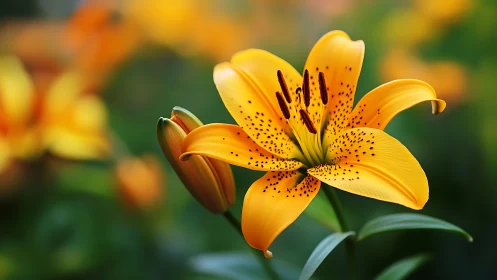 Golden Spotted Tiger Lily Blooms Beautifully in Nature