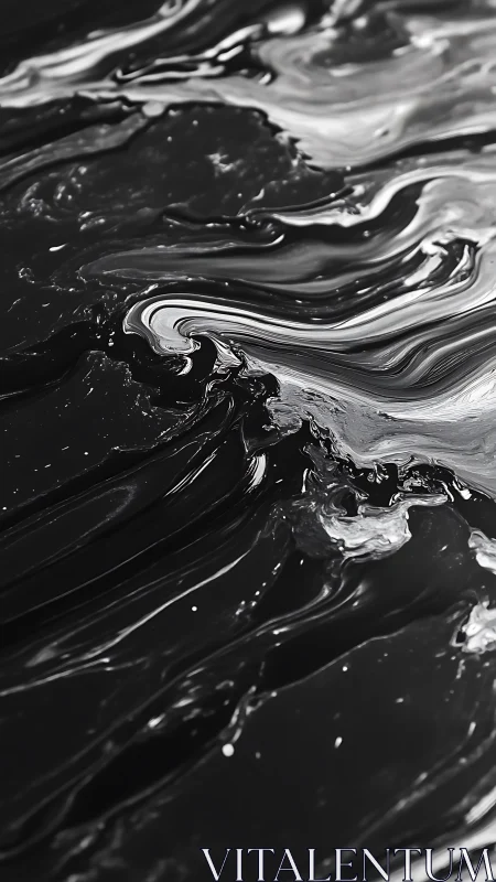 Monochrome liquid surface shows flowing marbled streaks