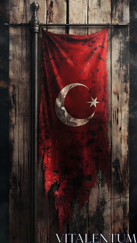 Weathered Turkish flag rendered with high-detail fabric erosion