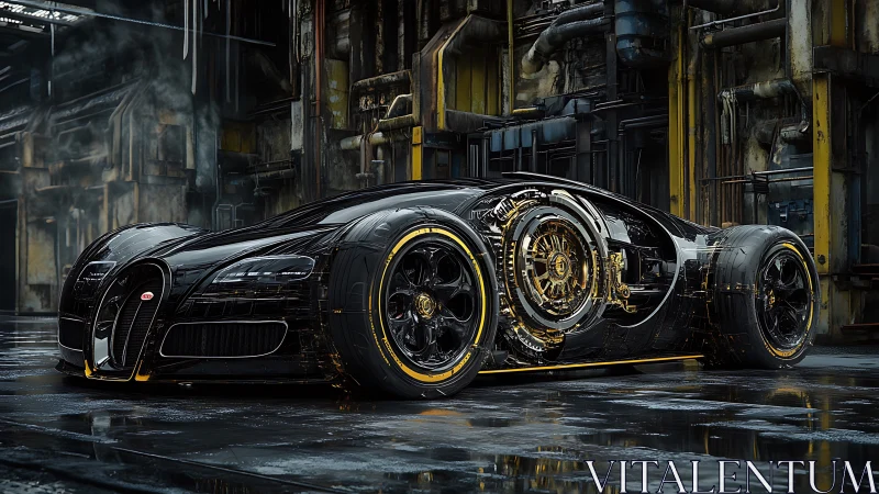 Hyper-detailed cybernetic supercar with exposed rotary drivetrain rendered