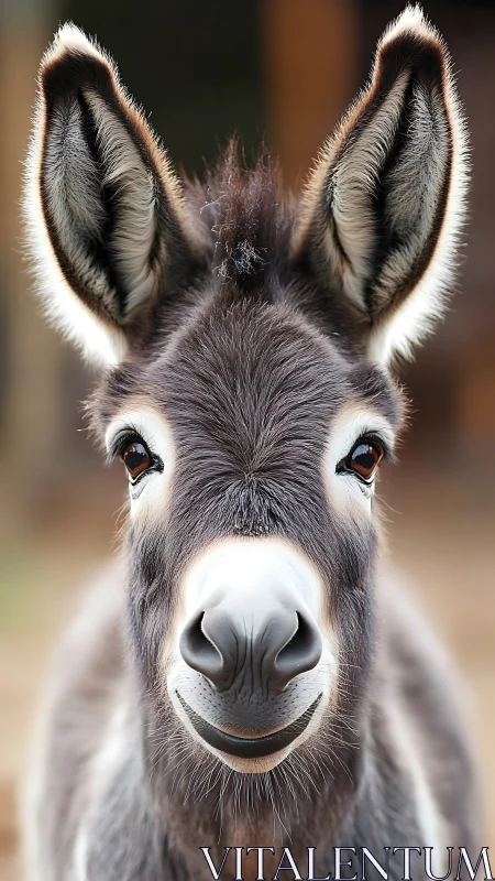 High-resolution frontal portrait of grey donkey with upright ears