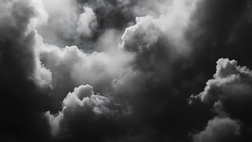Monochrome storm cloud mass in dramatic chiaroscuro lighting.