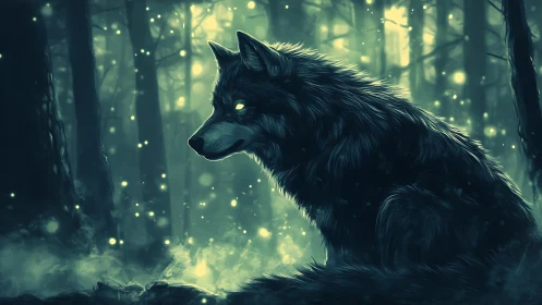 Moonlit forest wolf listens to the glowing hush of night