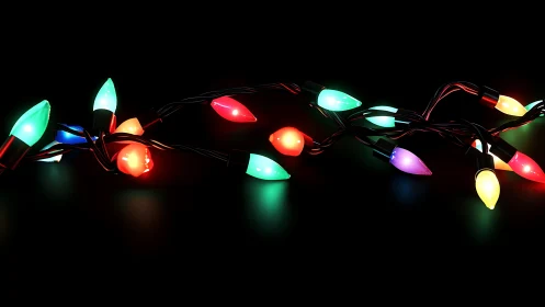 Midnight garland of glowing festive bulbs whispering color.