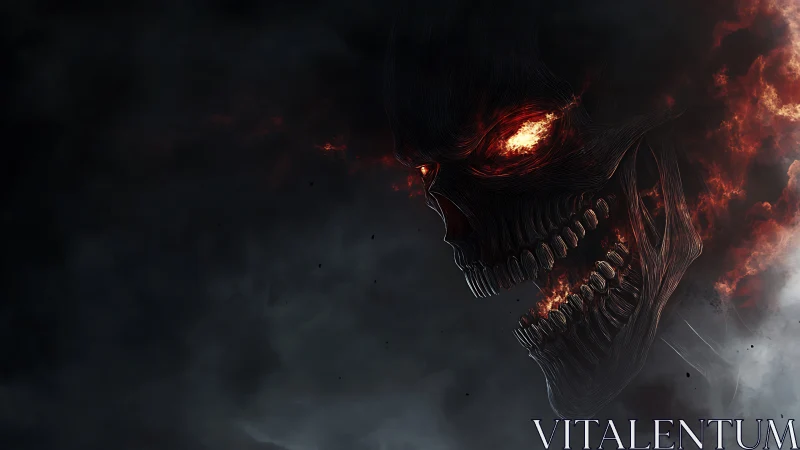 Fiery Skull in the Storm, A Glowing Guardian of Night.