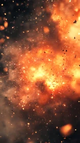 Explosive Energy Burst: Golden Fire Particles Detonating in Motion.