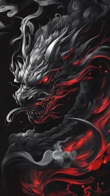 Dragon head emerges from swirling smoke with red energy