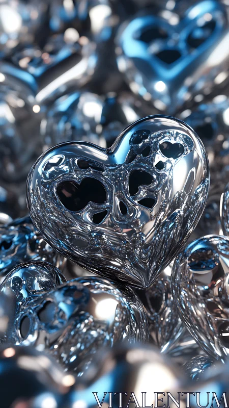 Crystalline heart forms amid translucent glass spheres.