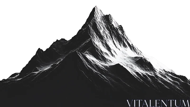 Stark monochrome mountain peak rises in bold graphic silence
