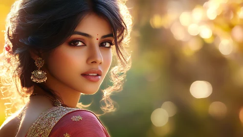 Sunlit gaze turns silk and gold into quiet festival music