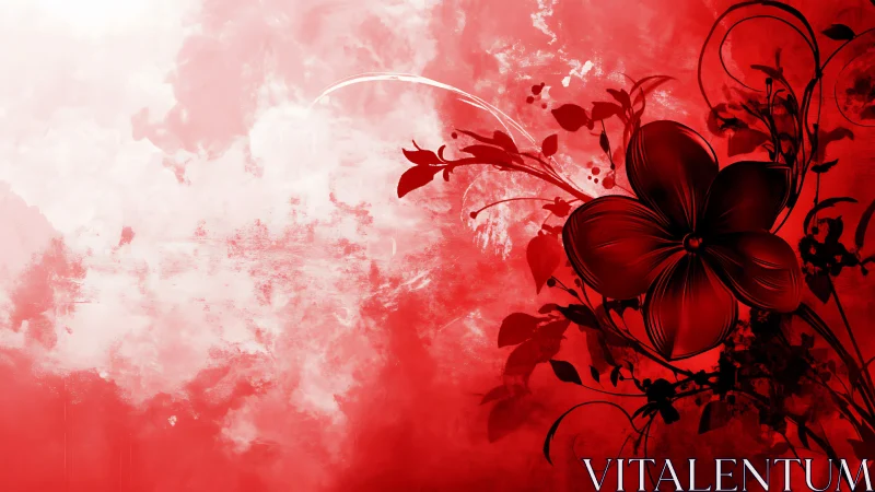 Red Floral Digital Composition with Watercolor Gradient.