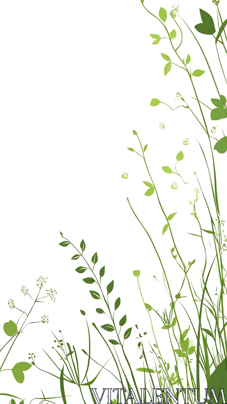 Minimal botanical border with green wildflower silhouettes.