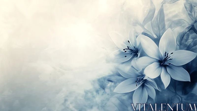 Blue and white flowers with soft gradient background.