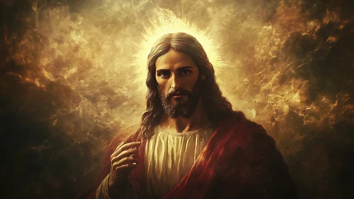 Digital depiction of robed male figure with luminous halo effect