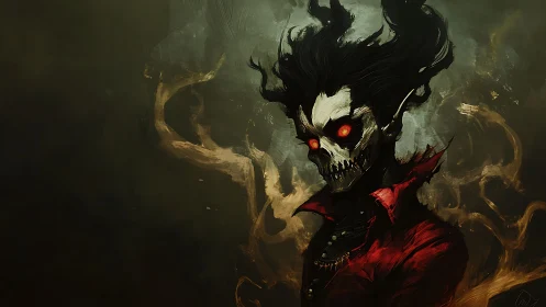 Digital painting of a fiery-eyed skeletal demon portrait study.