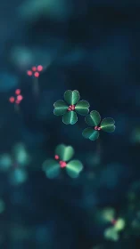 Shallow Focus Botanical Study: Green Four-Petaled Flowers with Pink Centers