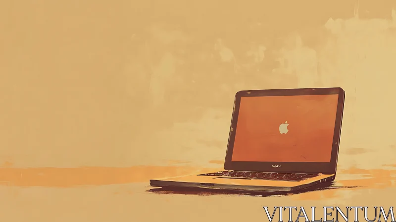 Laptop daydreams quietly across a sun-soaked digital desert