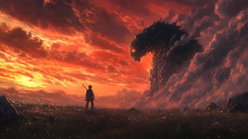 Sunset sky tears open as a monster of stormfire awakens