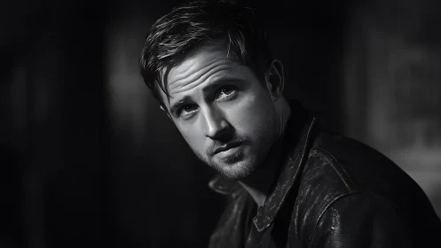 Moody monochrome male portrait in soft side lighting.