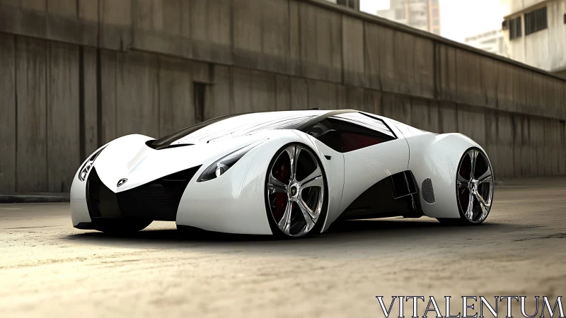 Futurist supercar render with aerodynamic street-level profile.