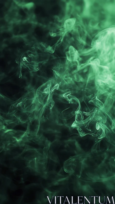 Green translucent smoke curls float over dark background
