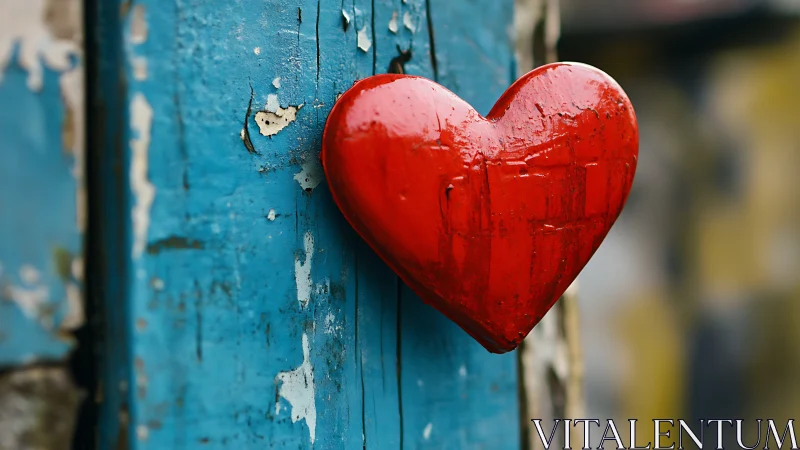 Crimson heart defies weathered blue with bold romantic gesture