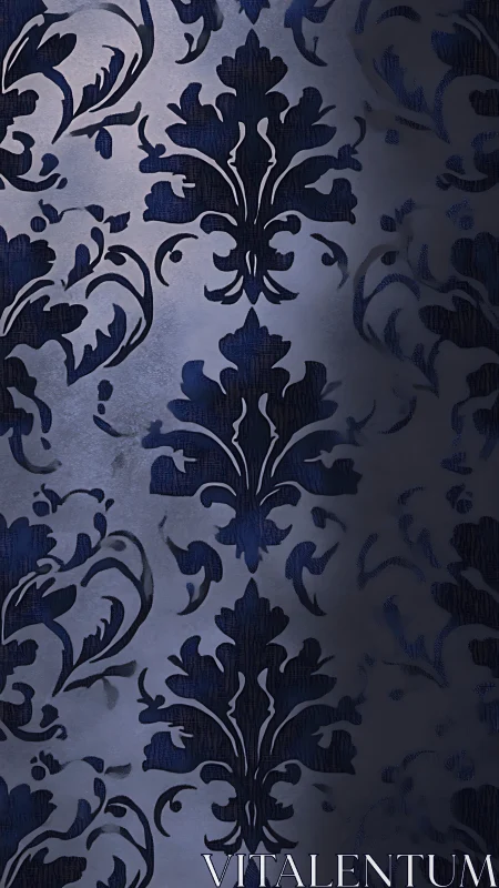 Softly lit damask wallpaper with deep midnight blue flourishes.