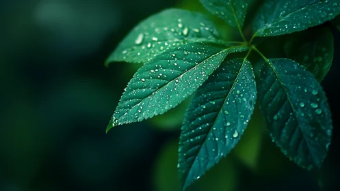 Glistening green leaves welcome a quiet rainwashed moment