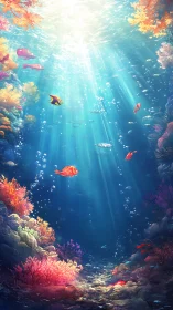 Sunstruck coral canyon where bright little dreamfish wander.