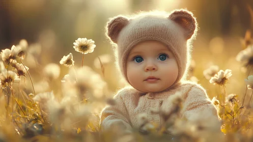 Porcelain Doll in Daisy Field Golden Hour.