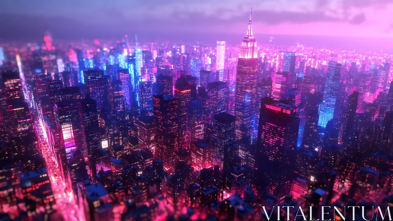 Neon towers hum softly while twilight dissolves into pixels