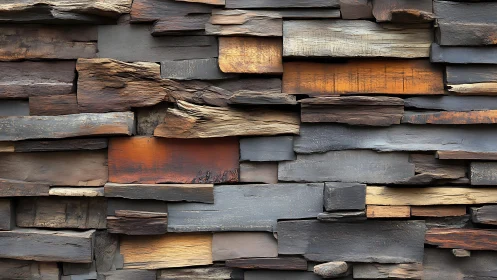 Rustic Wooden Planks Stacked Wall Texture in Earthy Tones.