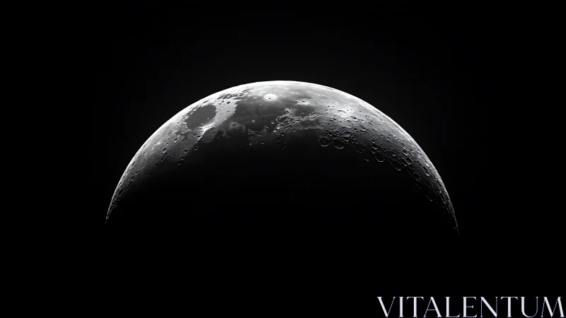 Lunar crescent surface with visible craters in deep space.