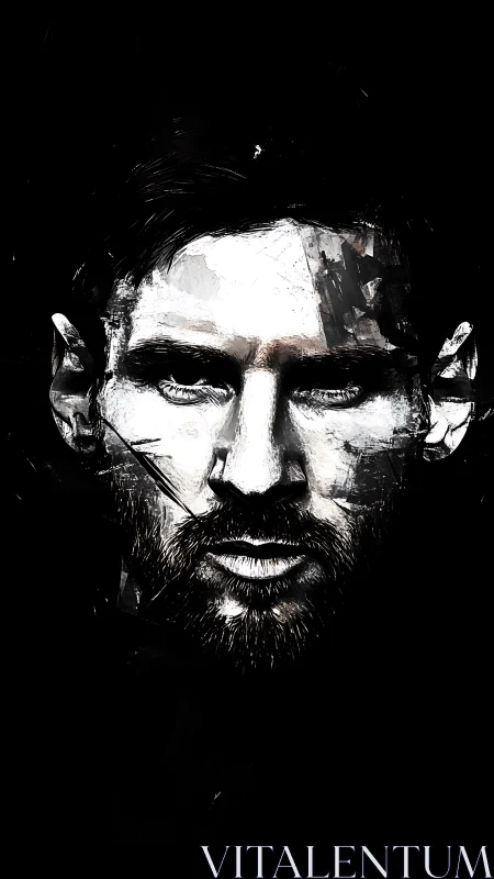 Monochrome male portrait with fractured digital brushwork.