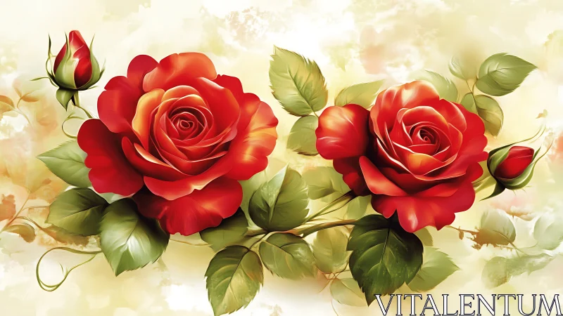 Crimson Roses in Bloom: A Romantic Floral Symphony.