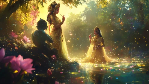 Golden river goddesses trade secrets with the morning light