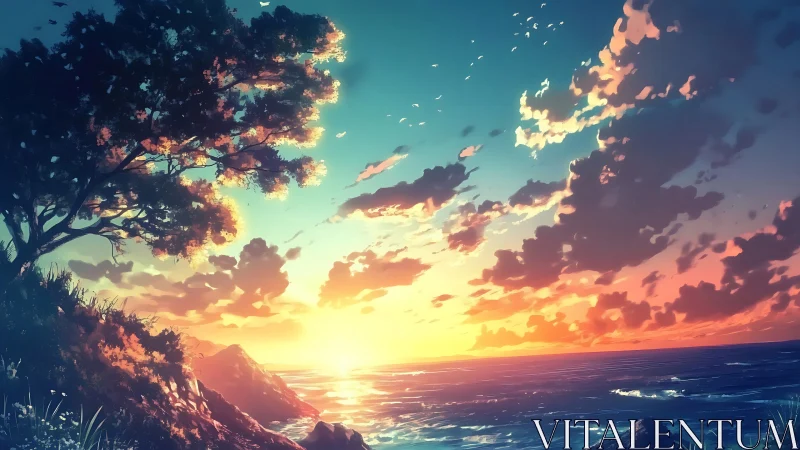 Sunlit coastal horizon glows beneath dramatic clouds.