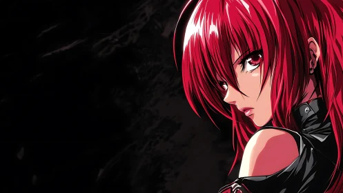 Red-haired anime girl rendered with high-contrast cel shading